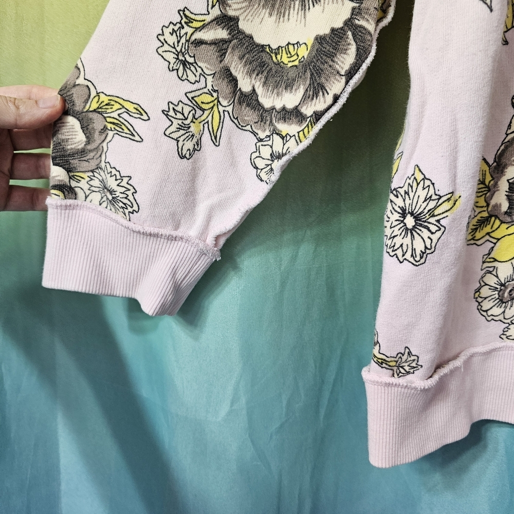 Free People Go On Floral Sweatshirt Pastel Pink Size SMALL - Picture 5 of 9